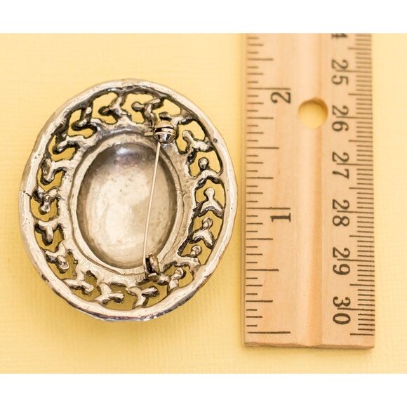 Vintage Art Deco Silver Tone Oval Brooch i7 - Picture 2 of 2